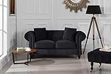 Divano Roma Furniture Classic Modern Scroll Arm Velvet Chesterfield Love Seat Sofa (Black)