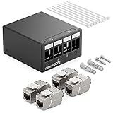 deleyCON 4 Port Patchpanel Set Patchfeld Verteilerfeld 1HE + 4x RJ45 Keystone Jack Modul STP CAT6a Kompatibel mit Verlegekabel CAT5 CAT6 CAT6a CAT7 Netzwerkkabel Ethernet LAN DSL - Schwarz
