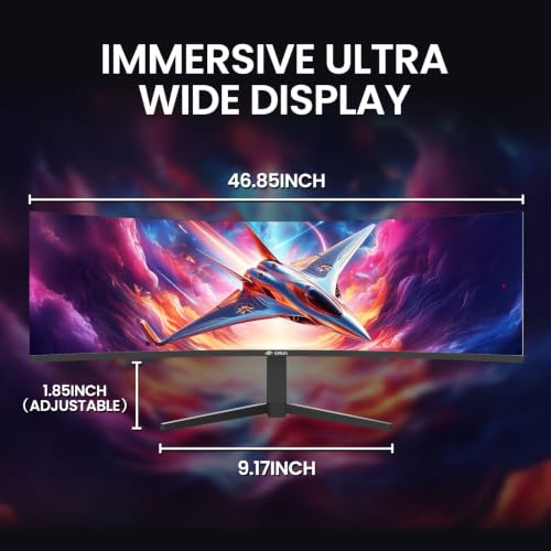 Image of CRUA 49 inch DQHD 240Hz Ultrawide Curved Gaming Monitor, 1500R, FreeSync, Black | 32:9 VA Panel, 120%sRGB, 3000:1 Contrast, Built-In Speakers, Height-Adjustable Stand, HDMI 2.1 /DP 1.4 and 75x75mm Wall Mount