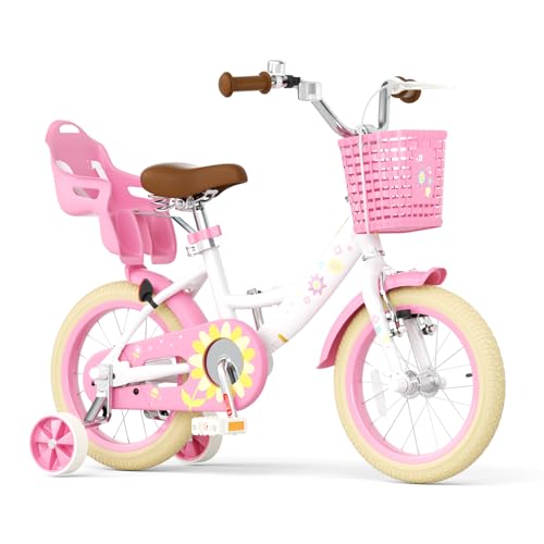 67i Girls Cruiser Bike 12-20 Inch Dual Suspension Comfort Bike with Basket & Reflective Film - Adjustable Seat & Handlebar for Ages 3-12 (Pink White, 12 inch)
