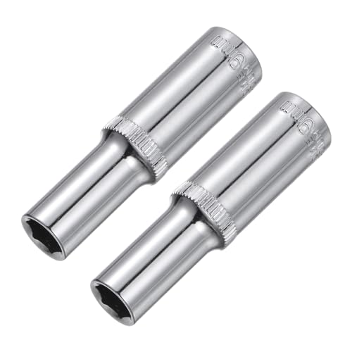 Image of sourcing map 2 Pcs 3/8 Inch Drive 9mm 6-Point Deep Socket, Metric, Steel with Chrome Plated