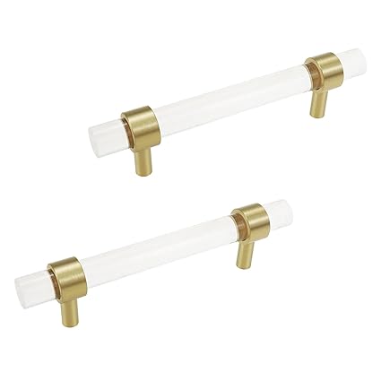 Savagrow 2pcs 5.51inch Brushed Brass Acrylic Cabinet Pulls Double Hole Pulls Handles for Drawer Dresser Cupboard