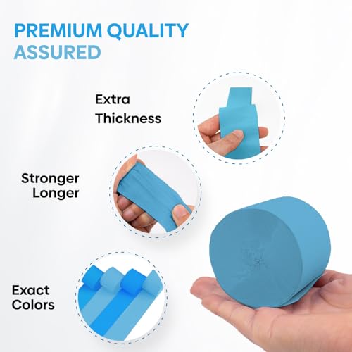 Image of 4 Blue Streamers, 328ft Pack of Crepe Paper Bachelorette Party Decorations | Each roll is 82 ft long and 1.8 Inch wide ideal for Birthday Party Decor, Patriotic Celebrations and Baby Showers