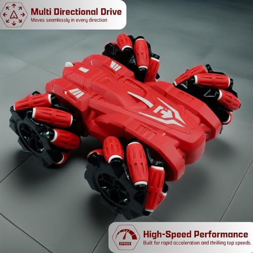 Image of Remote Control Drift Stunt Car 4WD | 360 Rotating | Dual Sided Climbing | High-Speed Tumbling | Rechargeable Stunt Car | C-Type Charging | Remote Control Car for Kids | Made in India. (Red)