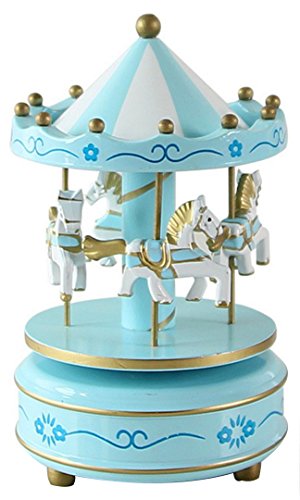 HorBous, carillon a carica, giostra di legno, con musica, idea regalo, decorazione in 6 colori Sky Blue