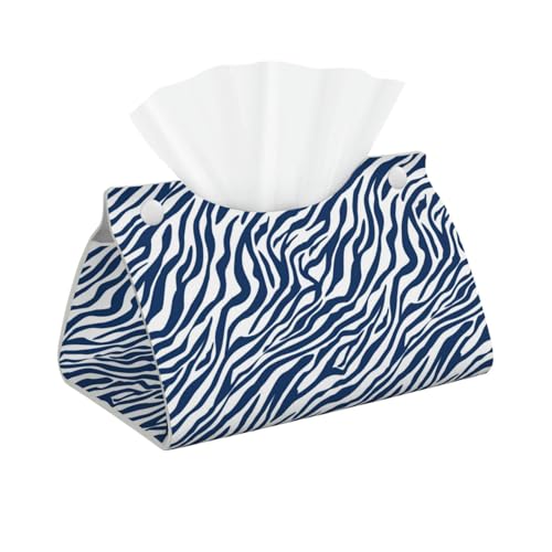 Funda de cuero para caja de pañuelos, con estampado de cebra azul y blanco, soporte largo de PVC para mesitas de noche, escritorios de comedor, mesas, funda moderna para dormitorio, oficina