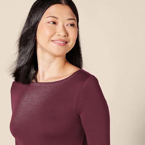Image of Amazon Essentials Women's Slim-Fit 3 /4 Sleeve Boat Neck Cotton Modal Micro Rib T-Shirt