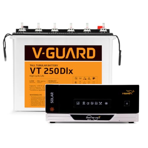 Image of V-Guard Inverter & Battery Combo (Smart Pro 1200S Inverter, VT 250 DLX (230 Ah Tall Tubular Battery)) for Home, Office & Shops