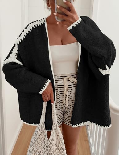 Image of PRETTYGARDEN Womens Oversized Cardigan Sweaters 2026 Fall Long Lantern Sleeve Knit Open Front Lightweight Sweater