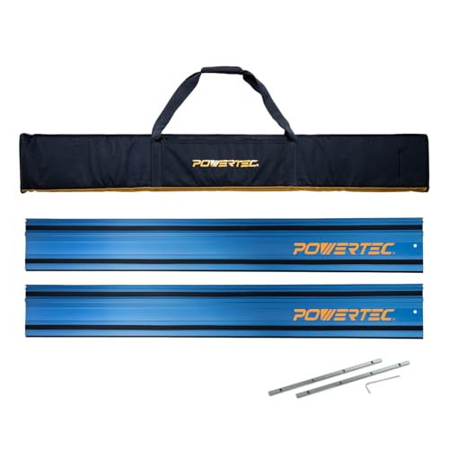 POWERTEC 72154 110' Track Saw Guide Rail Joining Set with Protective Bag for Milwaukee Track Saws | Includes 2x55' Guide Rails and (2) Guide Rail Connectors for Woodworking Projects
