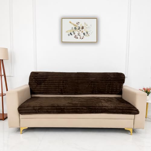 Image of Homerz Premium Rabbit Fur Sofa Cover with Anti-Skid Backing, Soft Plush Fabric Sofa Protector for Living Room Furniture (Brown, 7 (3+2+2) Seater, Seat Cover with Backrest)