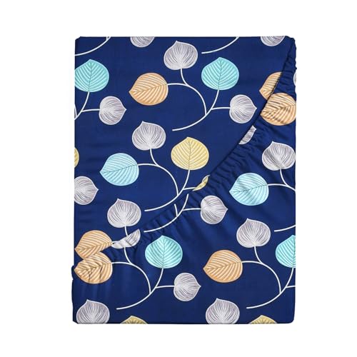 Image of HOMEKART 120 TC Cotton Rich Elastic Corner Fitted Bedsheet with 2 Pillow Covers | Double Bed 72x68+6 Inches | Wrinkle-Free, Super Soft & Breathable Floral Design | Dark Blue