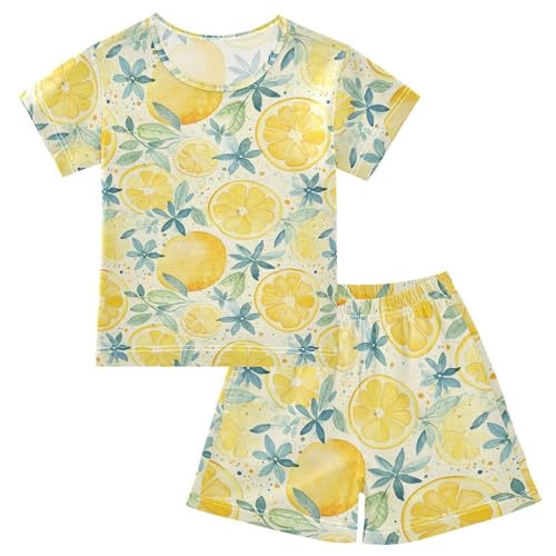 ALAZA Vintage Lemon Flowers Pajama Set Short Sleeve Sleepwear Soft Lounge Nightwear