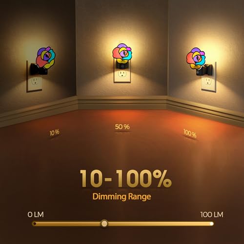 Image of Briignite Flower Night Light, Decorative Rose Night Lights Plug into Wall with Dusk to Dawn Sensor, Adjustable Brightness LED Nightlight Dimmable for Bathroom Bedroom Hallway, 3000K Warm White