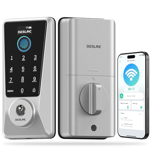 Image of DESLOC Smart Lock D110 Plus, WiFi Fingerprint Smart Front Door Lock with Touchscreen Keypad, App Remote Control, Auto Lock, Keyless Entry Deadbolt with Backlit, Silver, Deadbolt