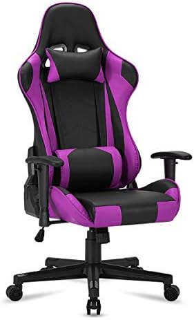 MELLCOM Gaming Chair Pc Recreation Chair Workplace Chair Ergonomic Excessive Again PC Desk Chair Top Adjustment Swivel Rocker with Headrest and Lumbar Assist Lumbar Pillow Purple
