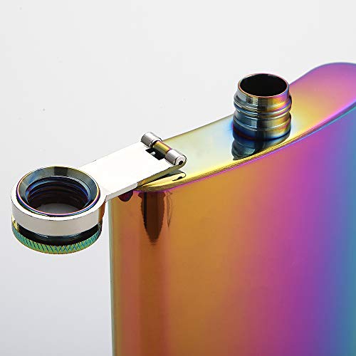 Yfs Solid Rainbow Colored Flask For Liquor And Funnel, 8 Oz Leak Proof Stainless Steel Pocket Hip Flask #TOP5