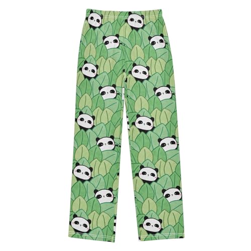 Boys' Pants Cartoon Panda Leaf Long Bottoms Jogger Pants Elastic Waist Trousers with Pockets S-XL