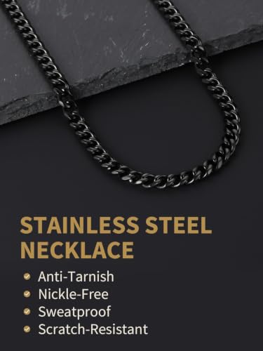 FindChic Black Cuban Link Chains for Men & Women, 6mm Matching Stainless Steel Couple Necklaces, Hip Hop Accessories Rapper Jewelry, Valentine's Gift for Him Her, 20 Inches Length - image 4