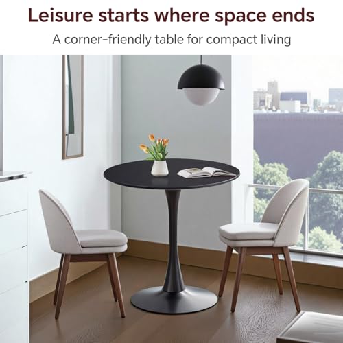 Image of Round Dining Table 27.5 inch Black Tulip Table with Pedestal Base for 2-4 People Small Space - Kitchen Living Room Cafe