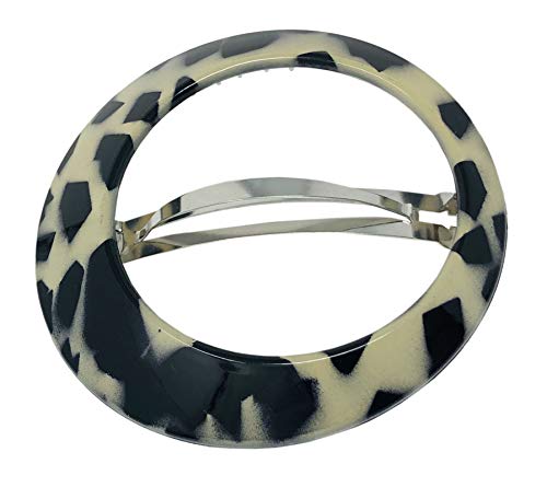 Parcelona French Big Circle Large Ivory Black Tokyo Pattern Celluloid Acetate Round Side Slide Bun Hair Clip Barrette