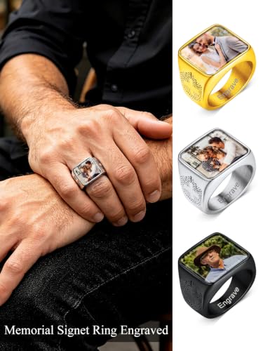 Custom4U Personalized Rings for Men,Photo & Name Engraved Sizes 11 - image 2