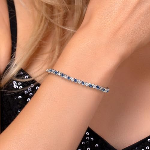 Gem Stone King 3MM Simulated Blue Sapphire and Sparkling White Cubic Zirconia Tennis Bracelet for Women | 4.50 Cttw | Size 7 Inch | Choice of Color4