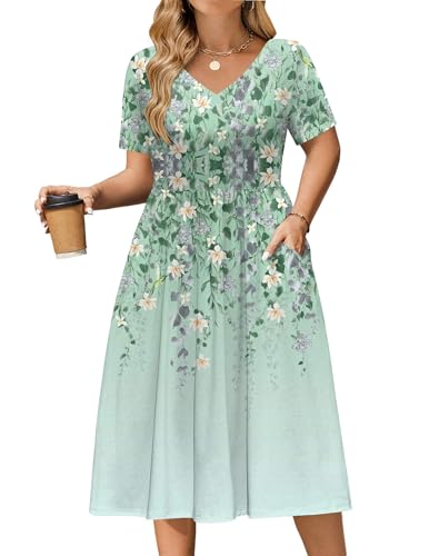 IN'VOLAND Plus Size Womens Dresses Boho Loose Casual Summer Dresses Beach Floral Midi Dress with Pockets