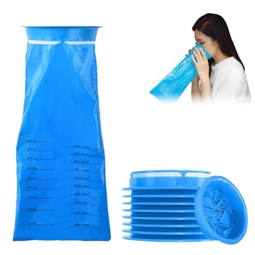 Jimkply 10 bolsas para vómitos, 1000 ml, bolsas de vómitos, bolsas con anillo, bolsas desechables para vómitos en coche, avión y autobús, opacas e inodoras