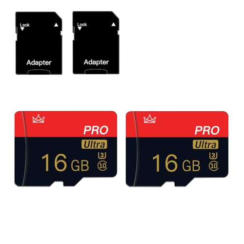 2 Pack Micro SD Card 16GB Class 10 with SD Adapter High Speed Memory Card for Tablet,Camera,Drone