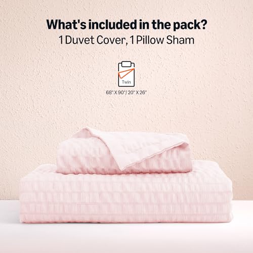 Image of Amazon Basics Duvet Cover Set with Jacquard Geometric Pattern, 2-Piece with 1 Duvet Cover and 1 Pillow Sham, Comforter Not Included, Twin, Pink
