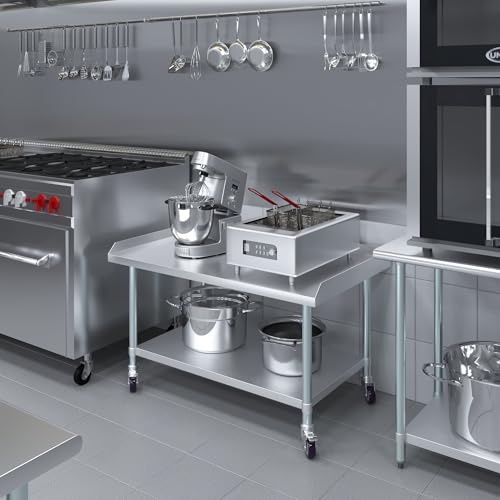 Image of AmGood Stainless Steel Equipment Stand with Undershelf + Casters, Heavy Duty, Commercial Grade, NSF Certified (30 inch Width x 48 inch Length + Casters)