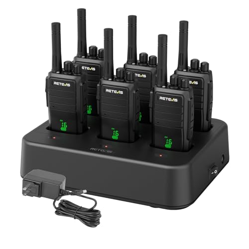Image of Retevis RT21H 2 Way Radio Long Range, Walkie Talkies for Adults, Hidden Display, Heavy Duty Rechargeable Two Way Radios with Six-Way Charger, for Manufacturing Education Security(6 Pack)
