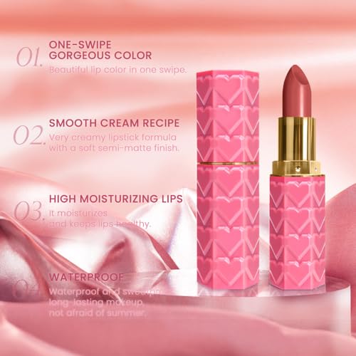 Image of evpct 1Pcs Warm Pink Lipstick, Silky Velvet Matte Lipstick Pack Sets for Women, Long Lasting Smudge Proof Lipsticks Lip Stain Makeup Kit matte lipstick 24 hours original P01