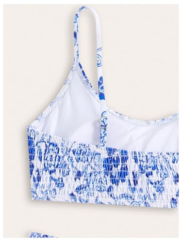 SHENHE Girl's Floral Swimsuits 2 Piece Scoop Neck Bikini Spaghetti Strap Smocked Bathing Suit4
