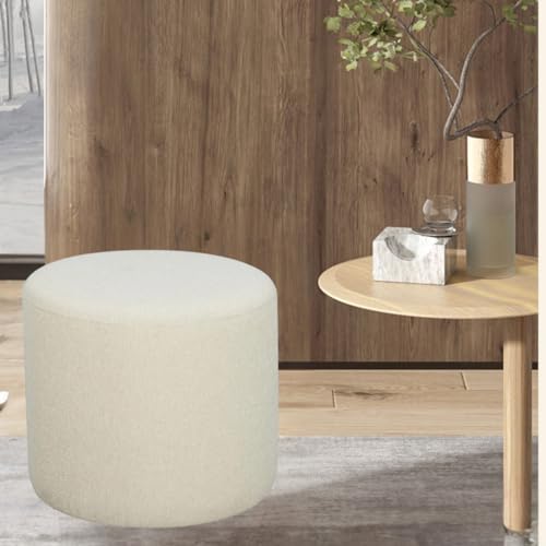 Puff Bege Redondo Linho 40x50 Sala Quarto Casa Decorativo Grande Banqueta Descanso de pés Decoração