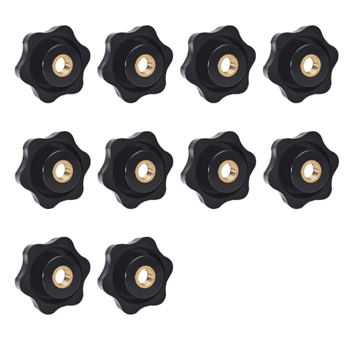 10 PCS 6 Star Knobs M6 Hexagon Threaded Through Hole Knobs 1/4”-20 Clamping Handle Tightening Screw Knob Thru Hole Star Knobs Nuts for Fixtures Workbenches Umbrella Base (M6, 10 Pack)