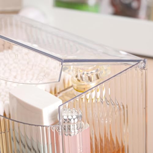 Image of Tbestmax Qtip Holder Dispenser 2-Section Clear Bathroom Organizer 2 Grids Cotton Swab /Pad /Ball Holder Container Cosmetics Storage for Vanity
