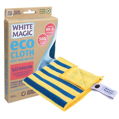 White Magic Eco Cloth Bathroom, Cuts Through Stubborn Grime & Polishes Shiny Surfaces, Durable & Quick-Drying Microfibre for Sinks, Showers, Tubs, and Tiles