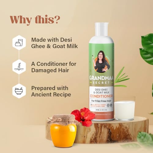 Image of NIDHI S GRANDMAA SECRET Desi Ghee and Goat Milk Conditioner for Frizzy Hair | Handmade Natural Conditioner for Dry & Damaged Hair | Controls Hair Fall | Paraben & Sulphate Free | 200mL,1 Count