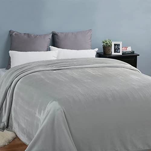 Image of EASELAND Soft Queen Size Blanket Warm Microplush Lightweight Thermal Fleece Blankets for Couch Bed Sofa,90x90 Inches,Silver Gray