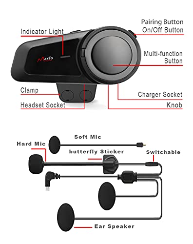 Intercomunicador casco moto bluetooth 5.0 impermeable con manos libres MAXTO M2 4