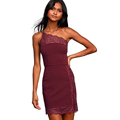 Free People Premonitions Burgundy Lace One-Shoulder Bodycon Slip
