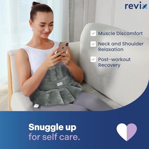 Image of REVIX Microwave Heating Pad for Neck Shoulders with Moist Heat, Heated Neck Wrap for Muscle Tension and Discomfort, Weighted Microwavable Heating Pad for Multiple Body Parts, Scented, Darkgray