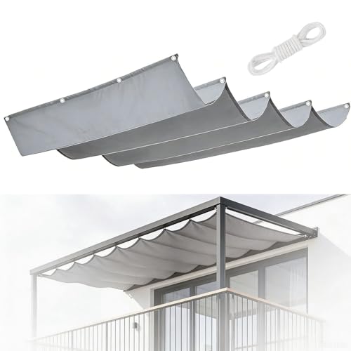 Voile d'ombrage rétractable vague 2x3m gris clair imperméable pour terrasse - 2