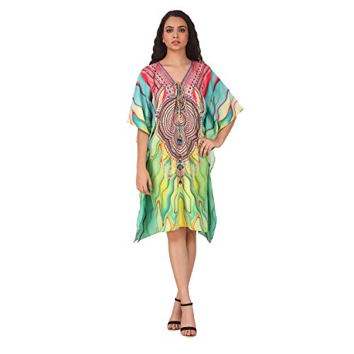 Image of Short Digital Printed | Crepe Kaftan | Vacation Wear | Beach Wear | Coverups | Kaftan Dress | For Women | Free Size