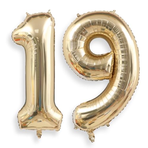 Image of AULE 40 Inch Large 19 Balloon Numbers Light Gold, Big Foil Number Balloons, Giant Helium 91 Happy Birthday Party Decorations for Man and Women, Huge Mylar Anniversary Party Supplies
