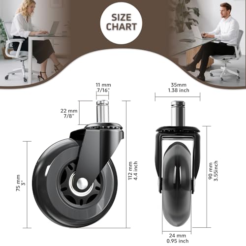 Image of 3 Inch Office Chair Wheels, Set of 10 (Black)