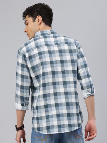 Image of Majestic Man Men Comfort Slim Fit Opaque Checked Cotton Casual Shirt
