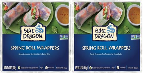 Blue Dragon Spring Roll Wrappers, 4 Simple Ingredients, Gluten Free, Vegan Friendly, No Preservatives, 14-16 Sheets Per Pack, 4.7 Ounce (Pack of 2)